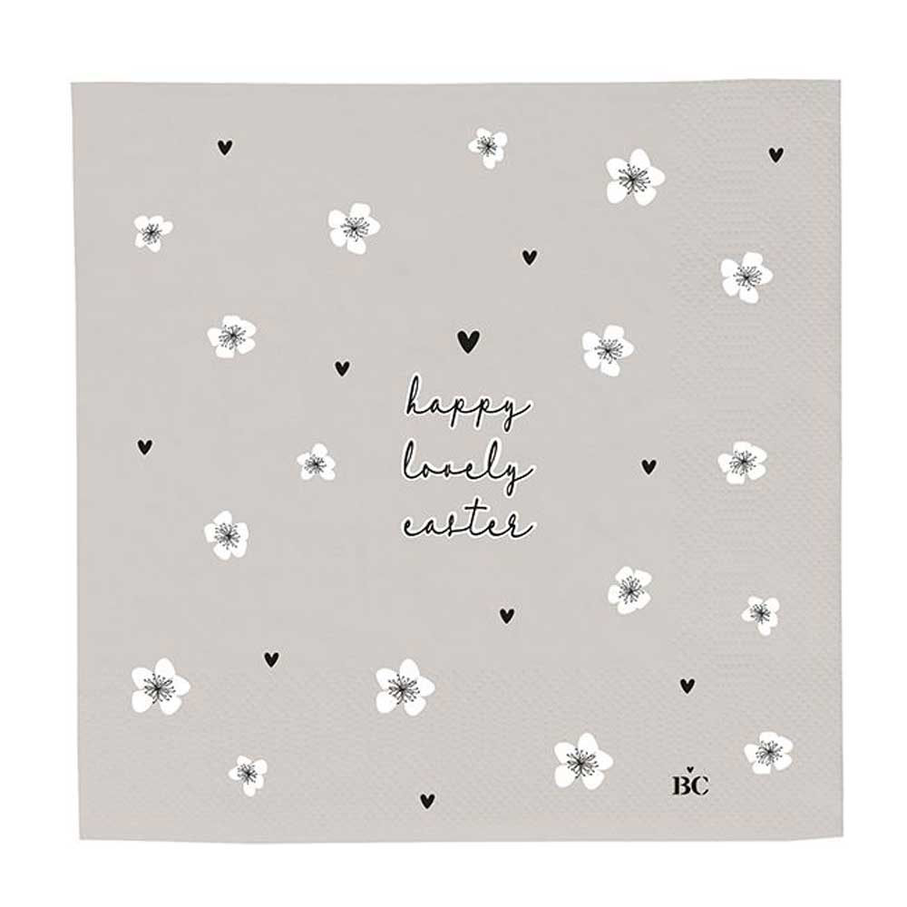 A Bastion Collections - Papierservietten Happy Lovely Easter 20 Stück mit Blumen und Herzen.