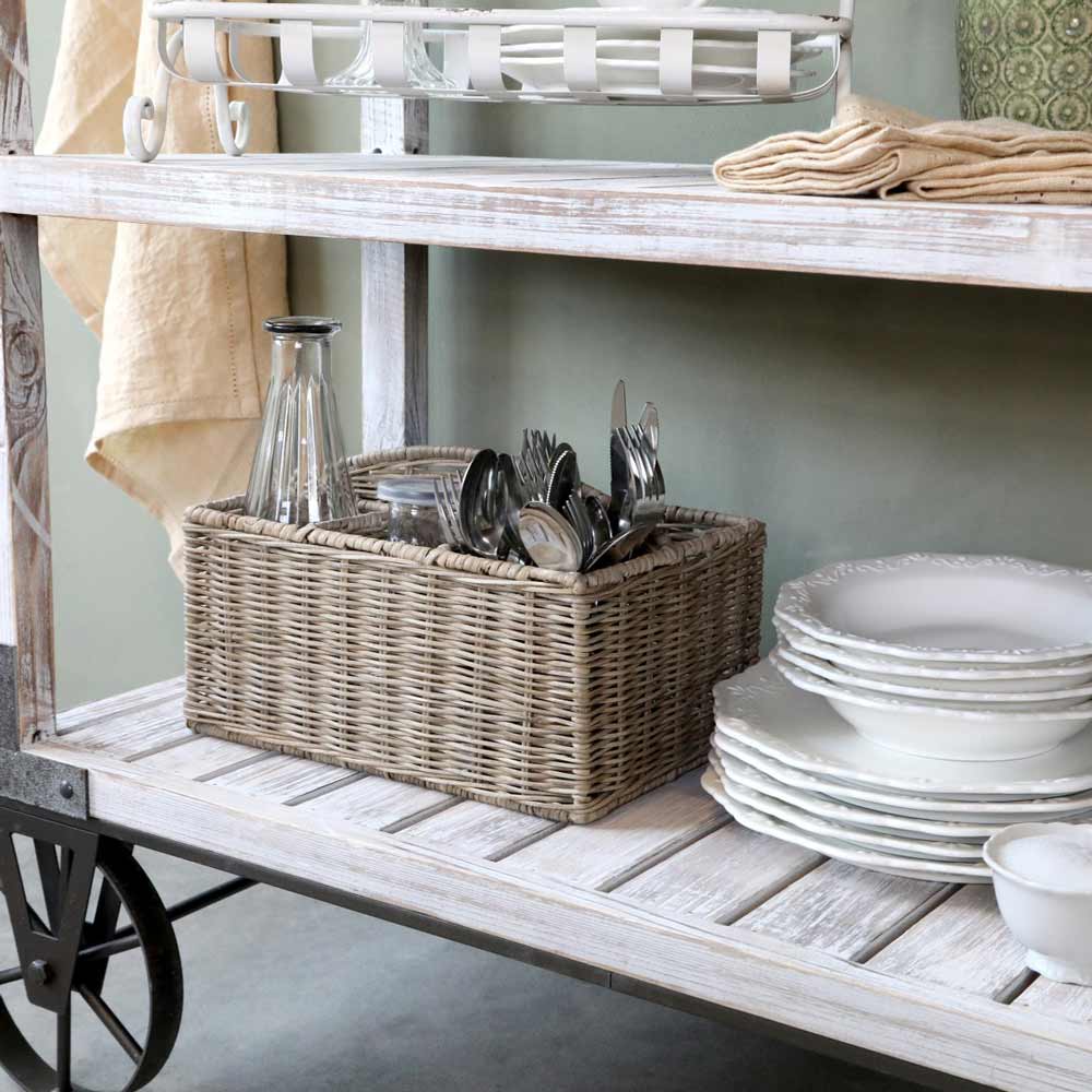 Chic Antique - Besteckkorb geflochen mit 4 Fächern natur