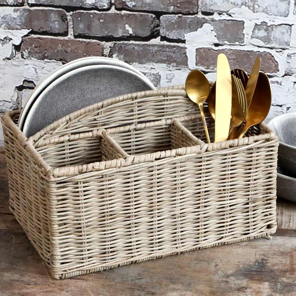Chic Antique - Besteckkorb geflochen mit 4 Fächern natur