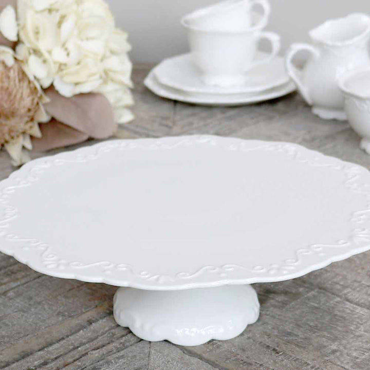 Chic Antique - Provence Tortenplatte auf Fuß weiß