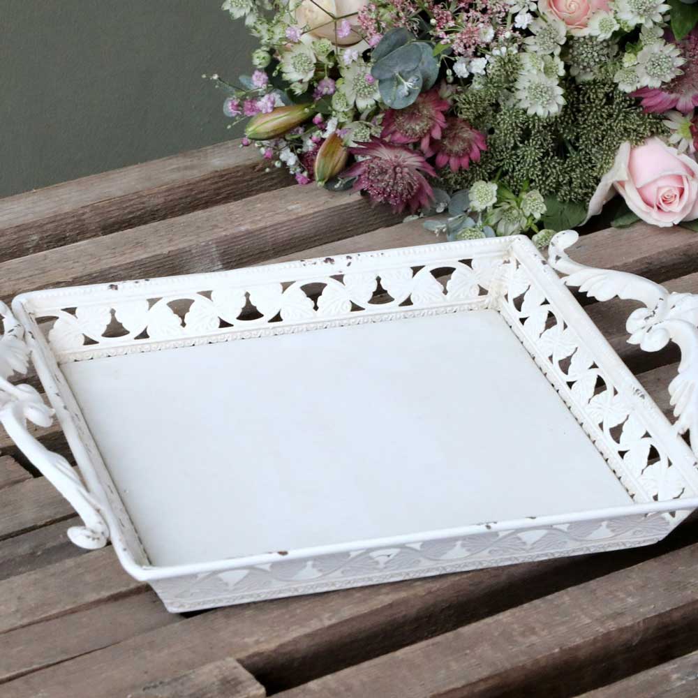 Chic Antique - Tablett mit Griffen und Dekor Kante antique creme