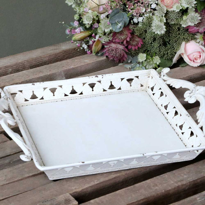 Chic Antique - Tablett mit Griffen und Dekor Kante antique creme
