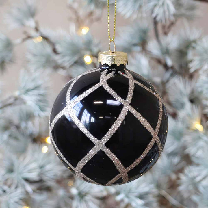 Chic Antique - Weihnachtskugel mit glitzernde quardrate antiquekohle
