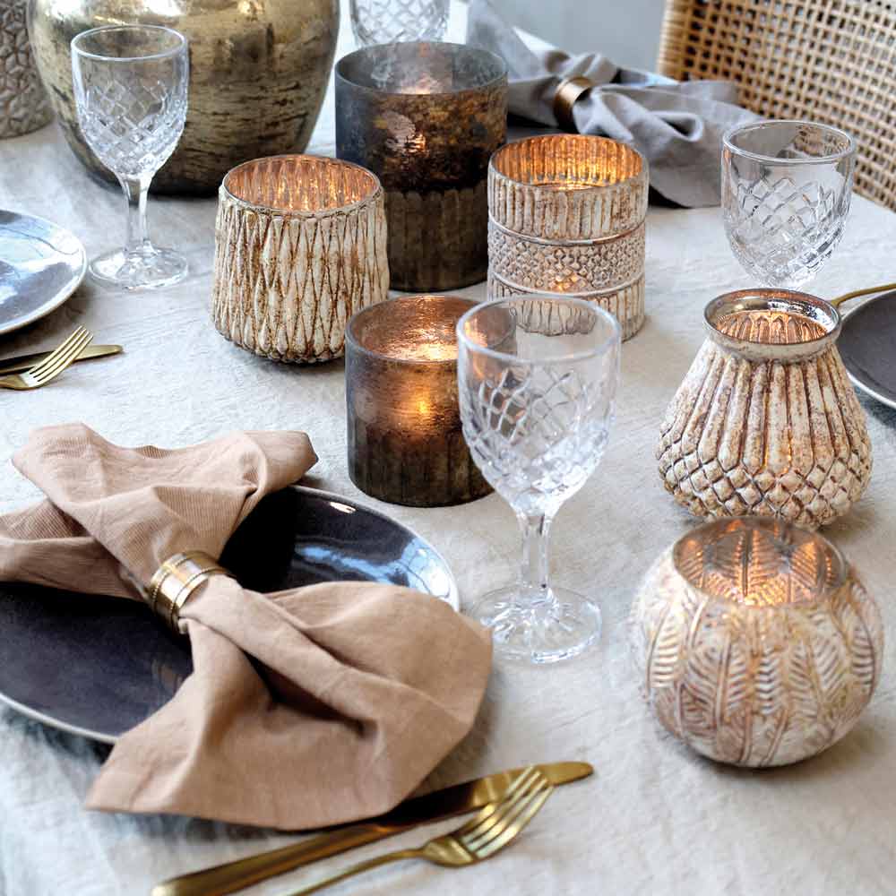 Chic Antique - Windlicht Hurricane mit Gold antique creme Höhe: 10 cm