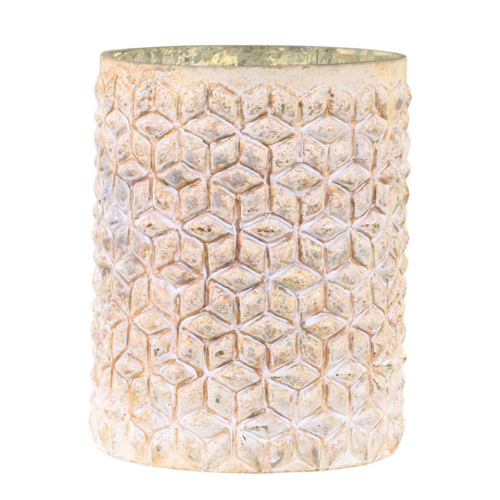 Chic Antique - Windlicht Hurricane mit Goldfaden antique creme Höhe: 16,5 cm