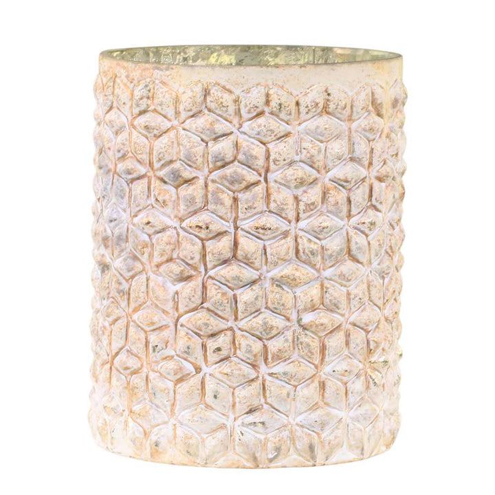 Chic Antique - Windlicht Hurricane mit Goldfaden antique creme Höhe: 16,5 cm