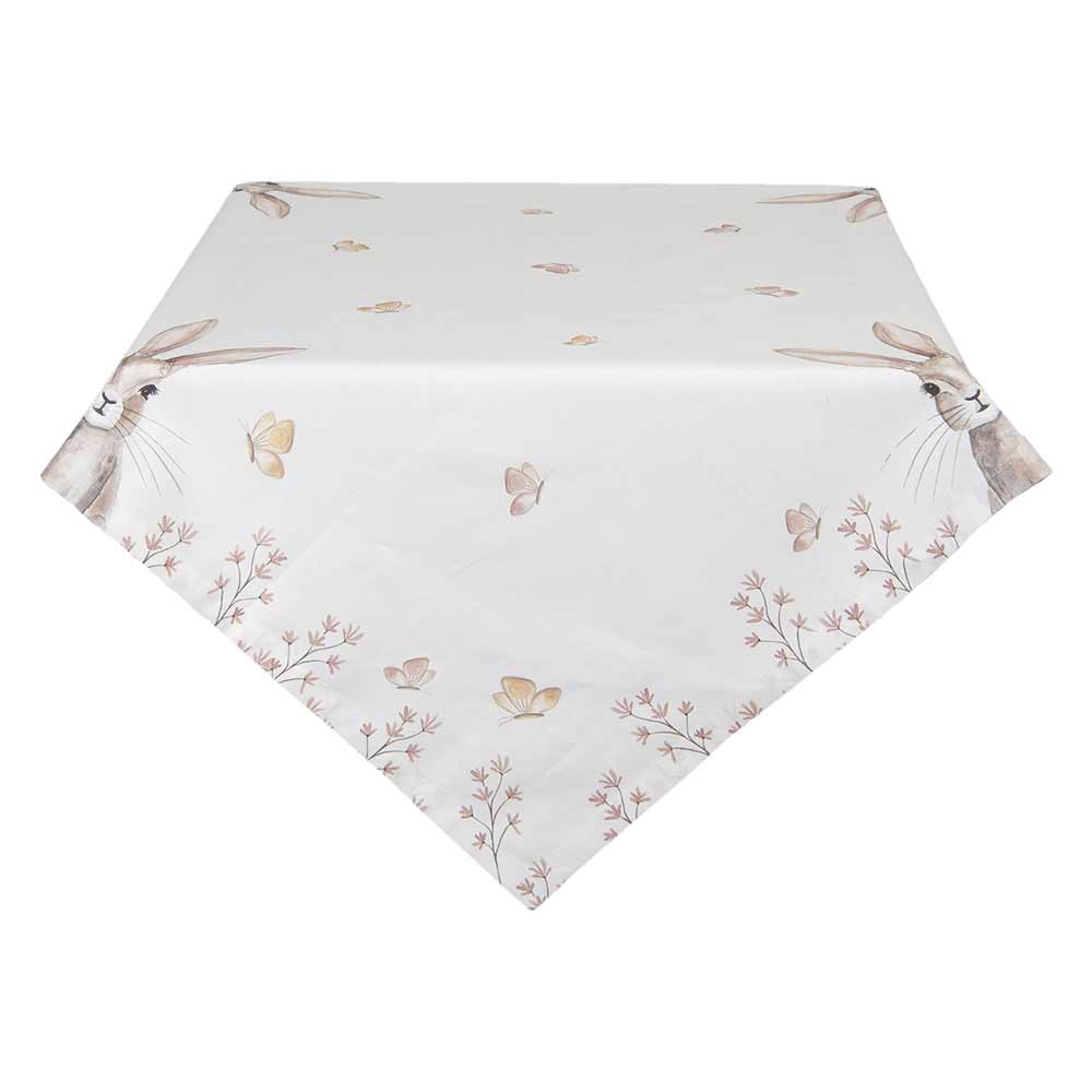 Eine weiße Tischdecke von Clayre & Eef mit einem Kaninchen darauf.