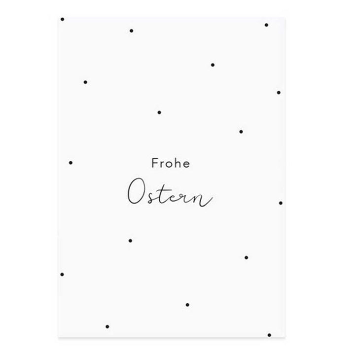 Ein schwarz-weiß gepunkteter Eulenschnitt - Postkarte Frohe Ostern mit dem Wort frohe Ottern.