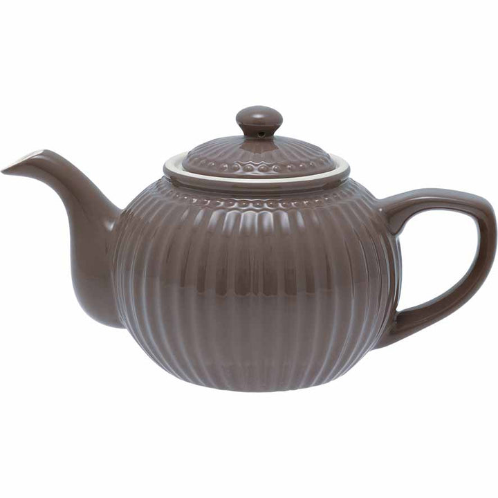 Eine graue GreenGate - Alice Teekanne mit geripptem Design und passendem Deckel.