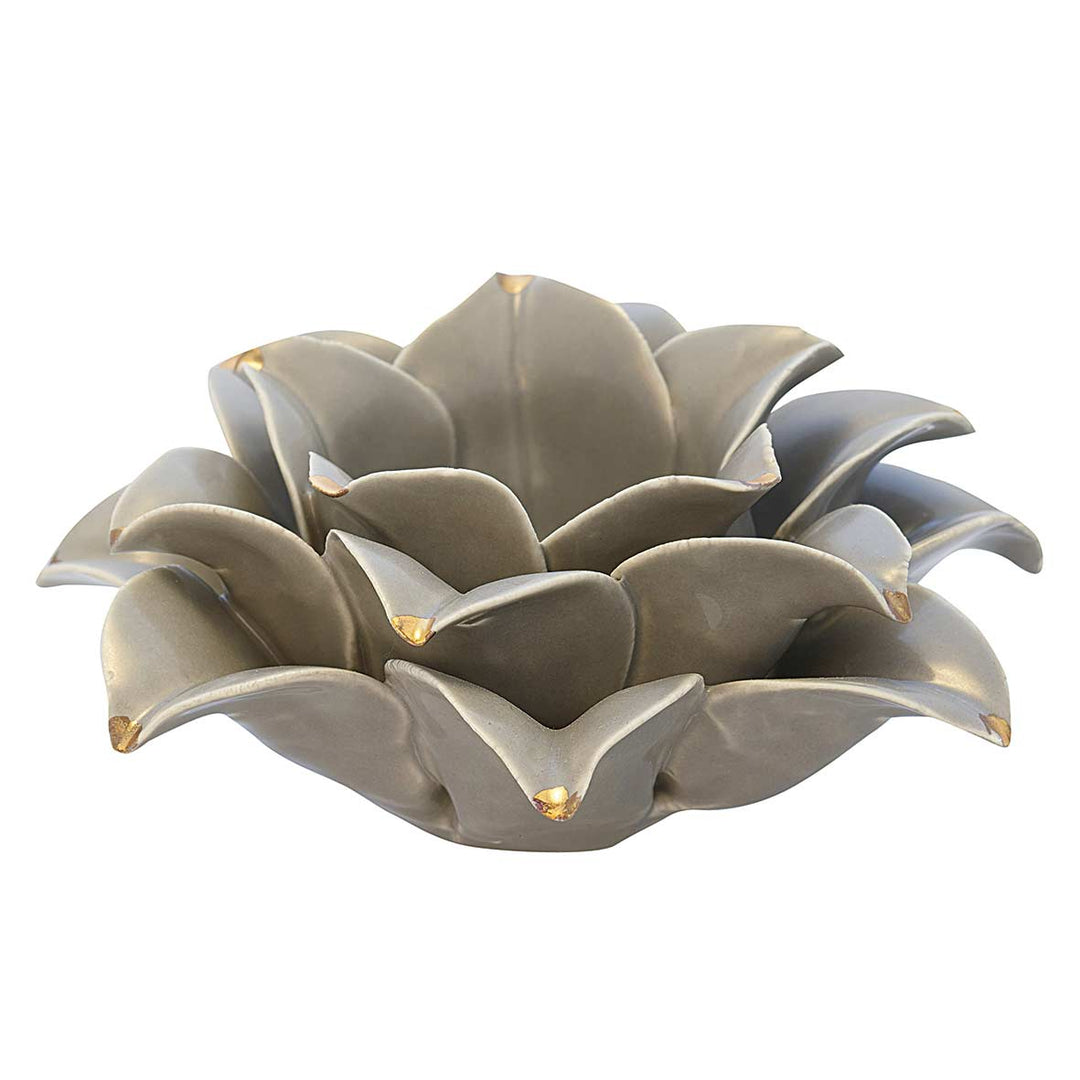 GreenGate - Flower Kerzenhalter Lotus grau mit gold