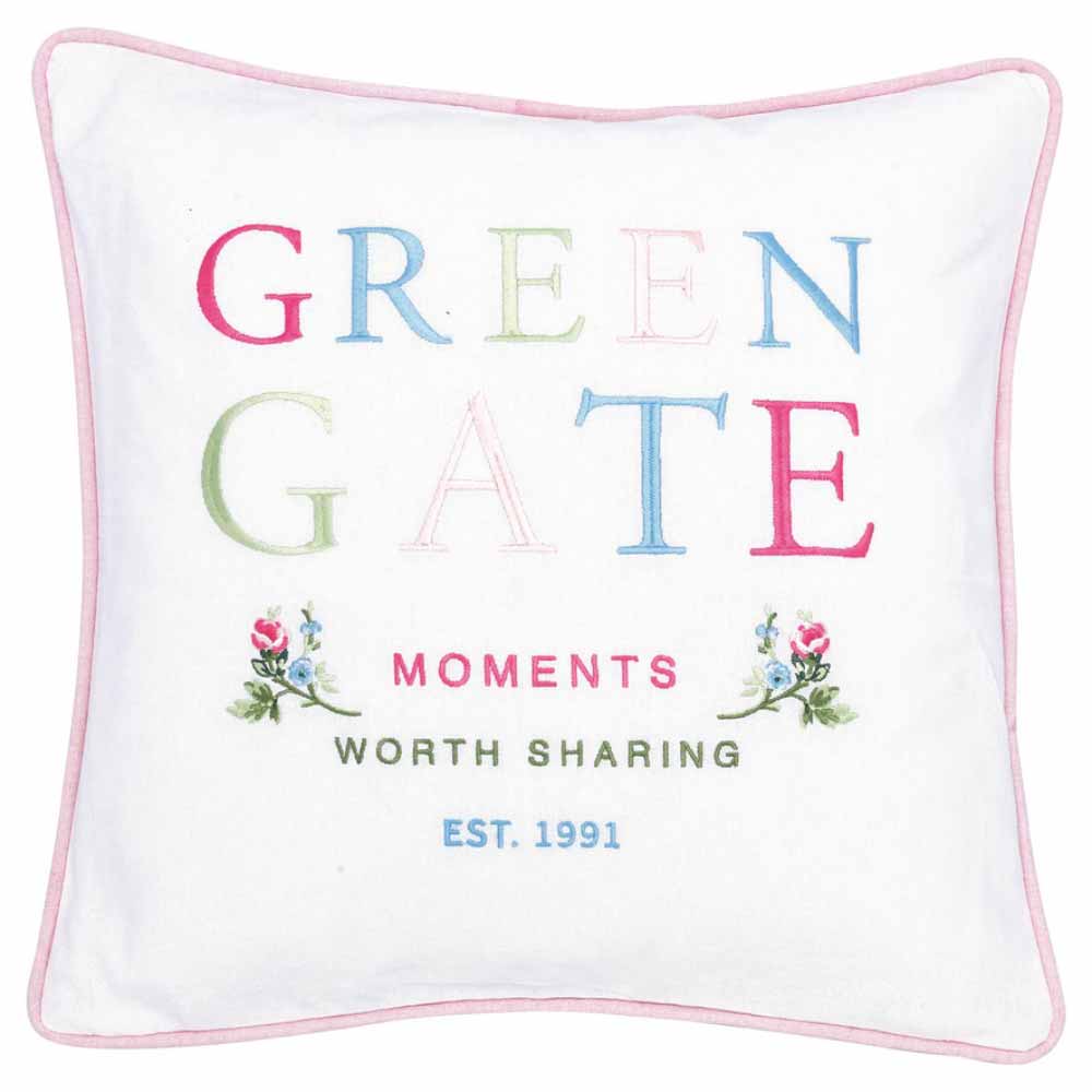 GreenGate - Greengate moments Kissenbezug white mit Stickerei 40 x 40 cm
