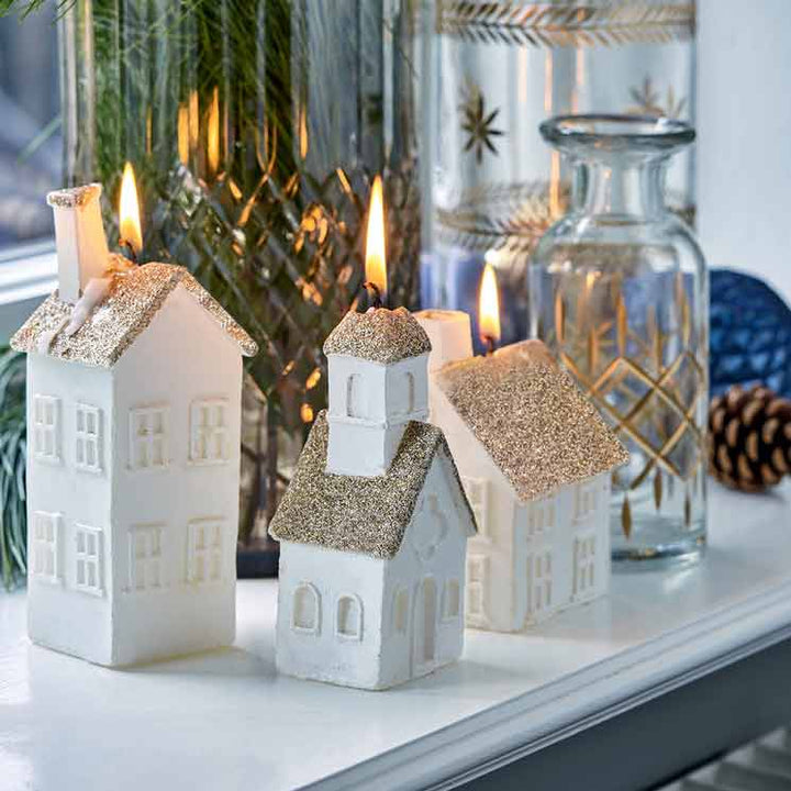 GreenGate - Haus Kerze white mit Glitzer xs