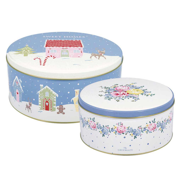 GreenGate - Laura homes runde Aufbewahrungsbox dusty blue 2er-Set