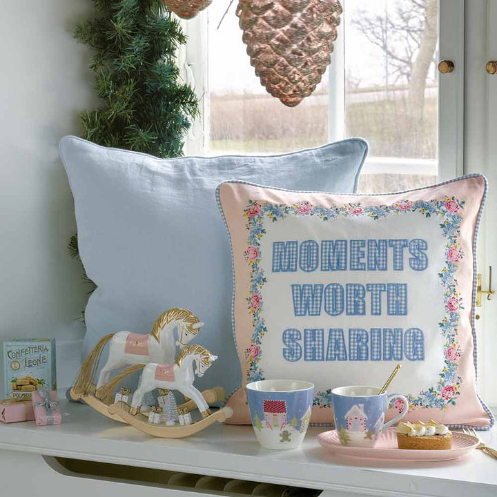 GreenGate - Laura Moments Kissenbezug dusty blue mit Stickerei 40 x 40 cm