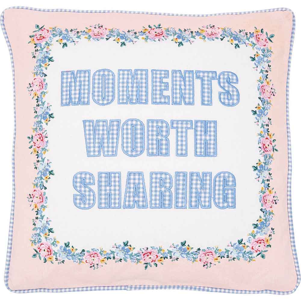 GreenGate - Laura Moments Kissenbezug dusty blue mit Stickerei 40 x 40 cm