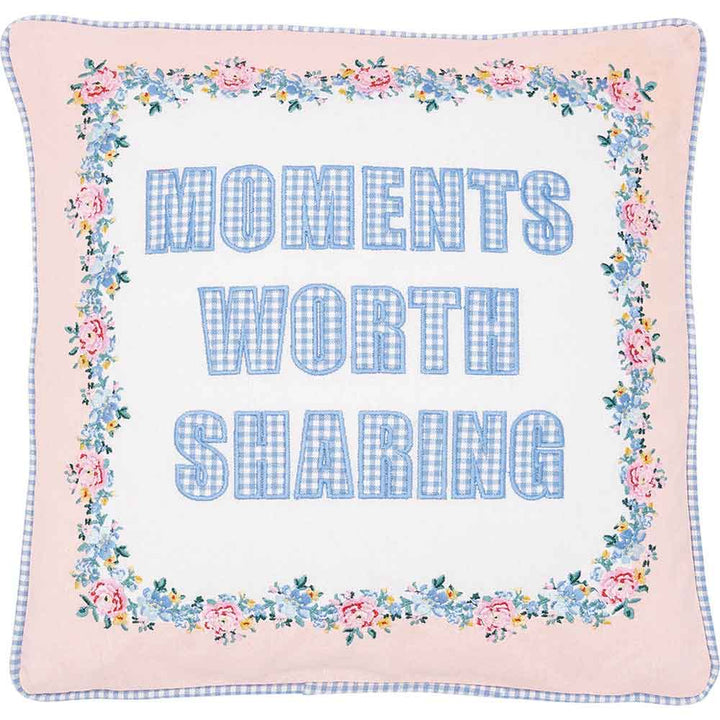 GreenGate - Laura Moments Kissenbezug dusty blue mit Stickerei 40 x 40 cm