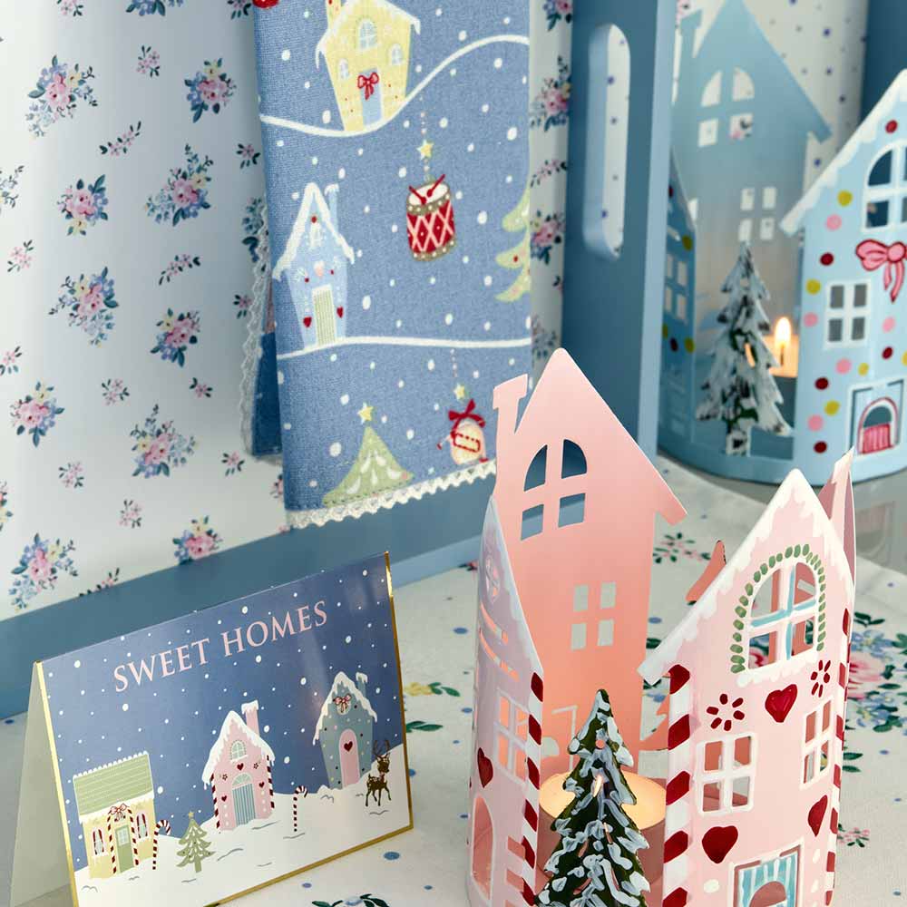 GreenGate - Laura homes Karte mit Glitzer-Umschlag dusty blue klein