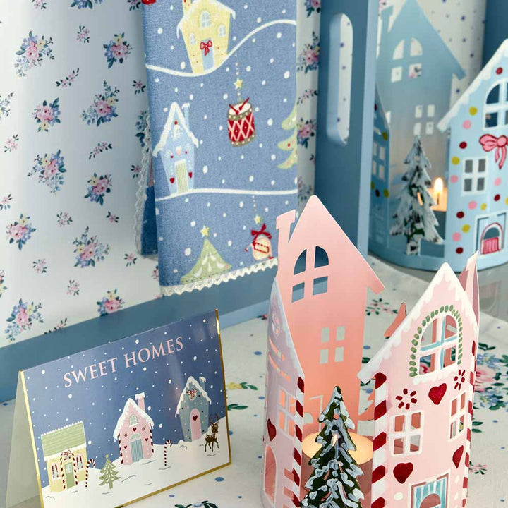 GreenGate - Laura homes Karte mit Glitzer-Umschlag dusty blue klein