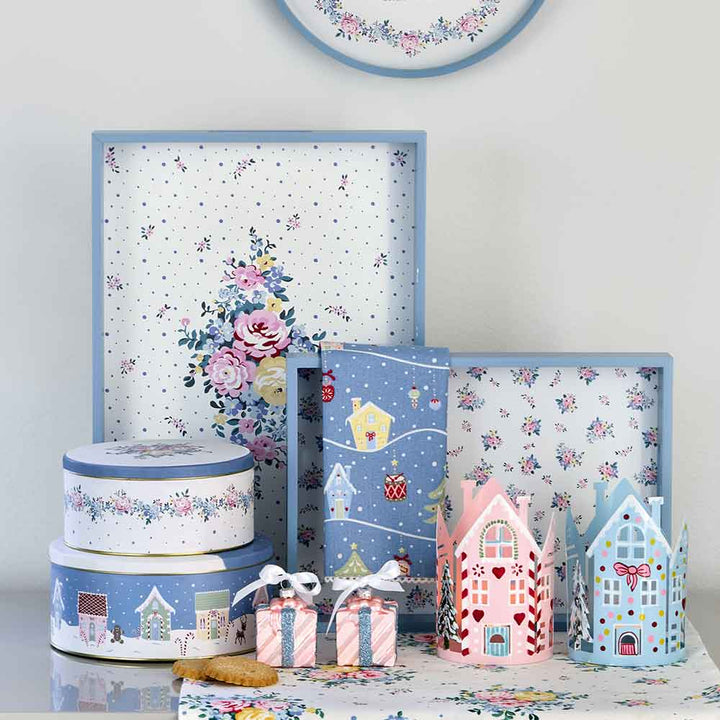 GreenGate - Laura homes runde Aufbewahrungsbox dusty blue 2er-Set