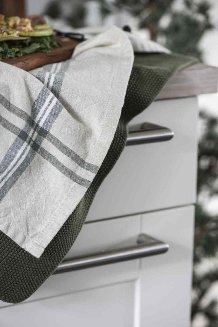 Ib Laursen - Geschirrtuch ORGANIC beige mit grünen Streifen