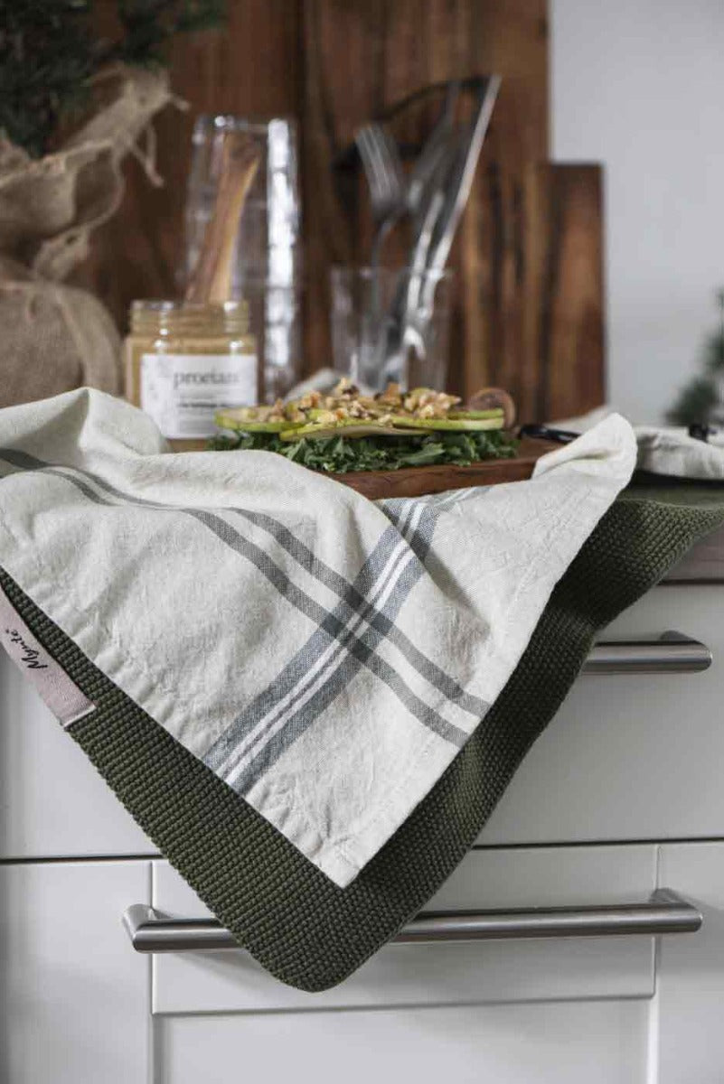 Ib Laursen - Geschirrtuch ORGANIC beige mit grünen Streifen