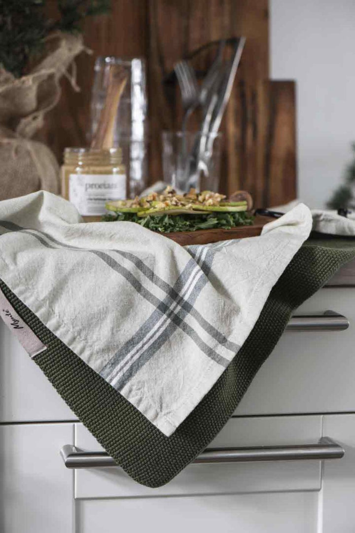 Ib Laursen - Geschirrtuch ORGANIC beige mit grünen Streifen