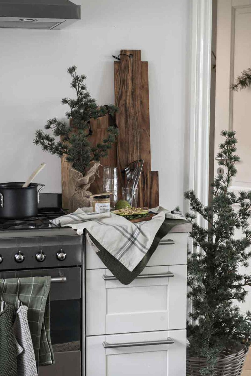 Ib Laursen - Geschirrtuch ORGANIC beige mit grünen Streifen