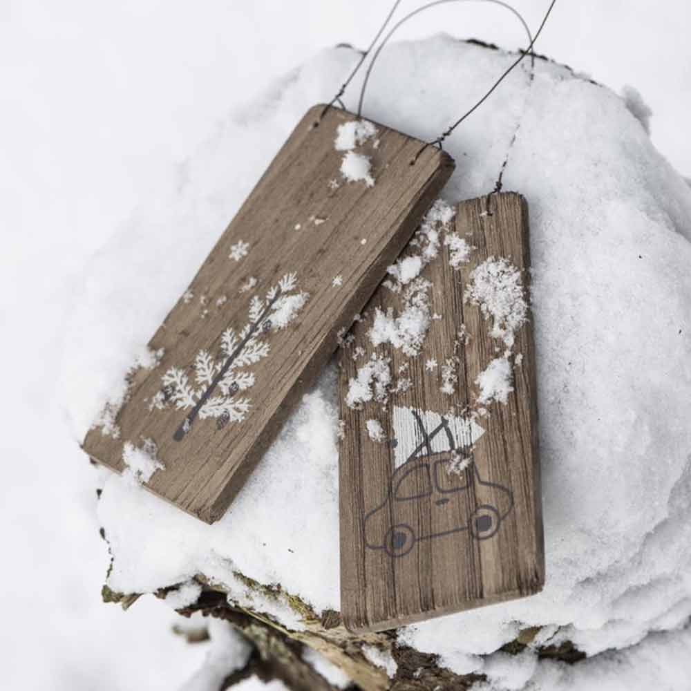 Ib Laursen - Holzschild Auto mit Tannenbaum auf Dach