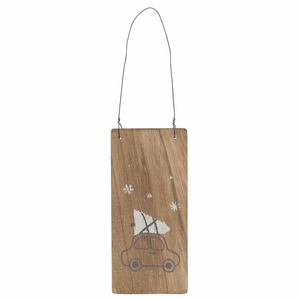 Ib Laursen - Holzschild Auto mit Tannenbaum auf Dach