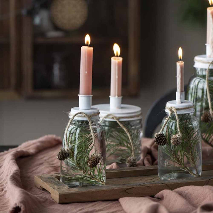 Ib Laursen - Kerzenhalter für dünne Kerzen Metalldeckel länglich weiß