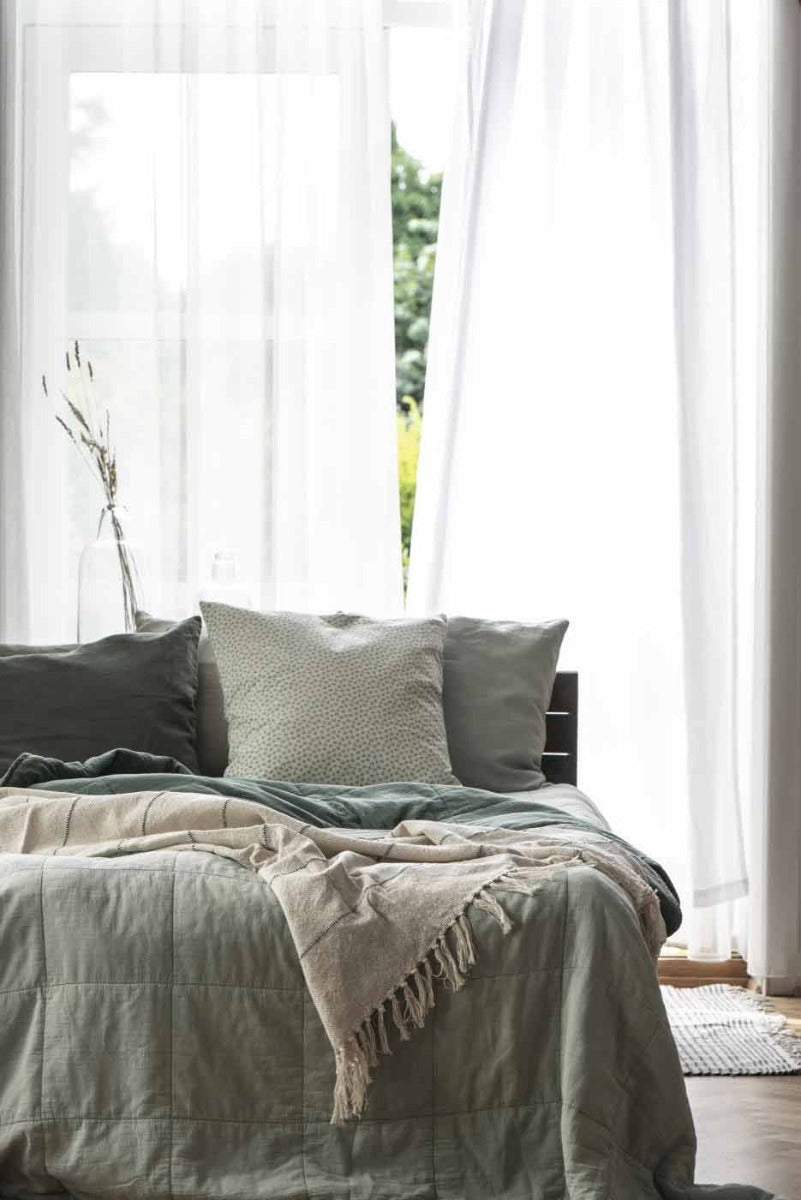 Ib Laursen - Plaid Baumwolldecke creme mit blauen Streifen