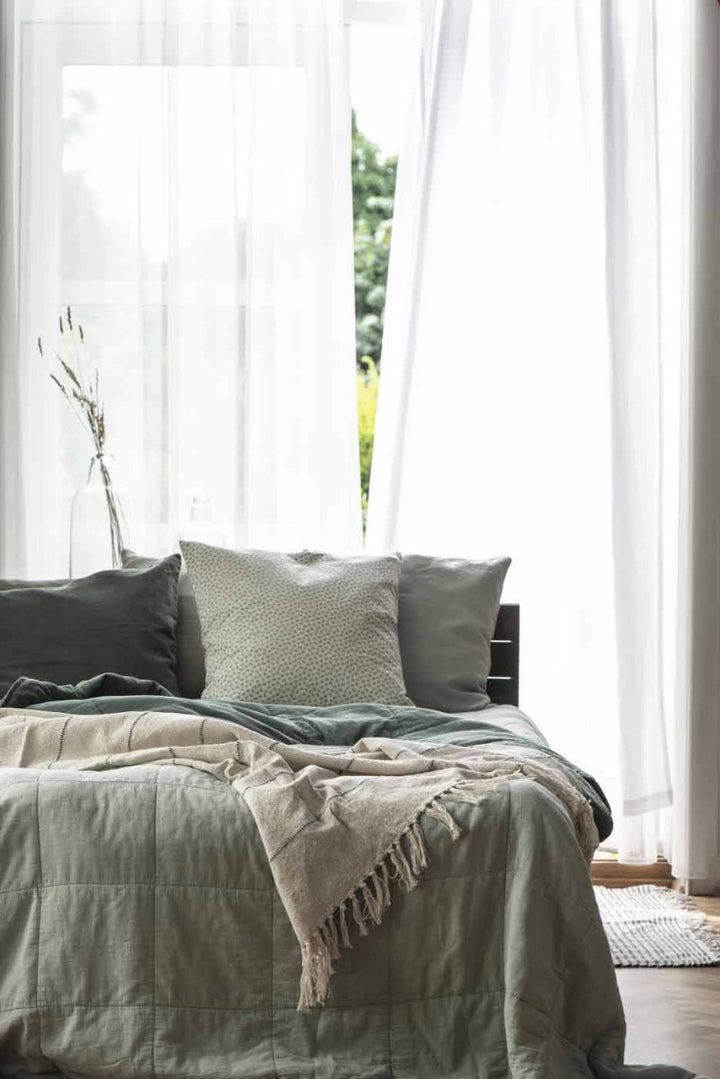 Ib Laursen - Plaid Baumwolldecke creme mit blauen Streifen