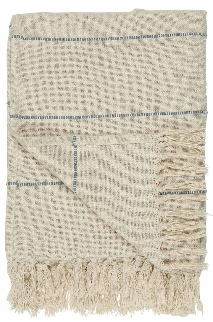 Ib Laursen - Plaid Baumwolldecke creme mit blauen Streifen