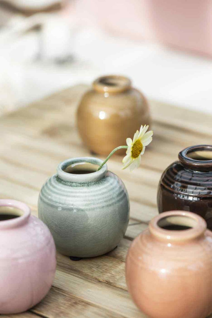 Ib Laursen - Vase mini mit Rillen krakelierte Oberfläche braun-rosa