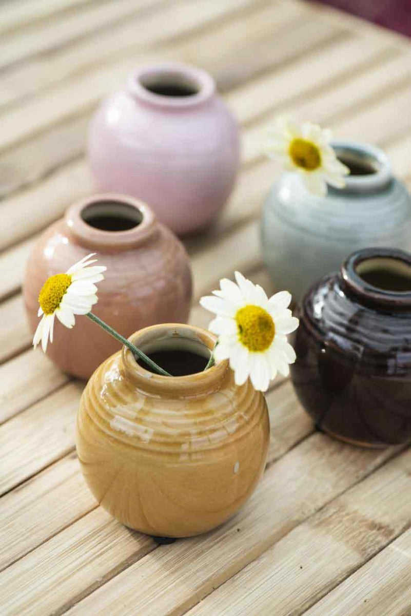 Ib Laursen - Vase mini mit Rillen krakelierte Oberfläche braun-rosa