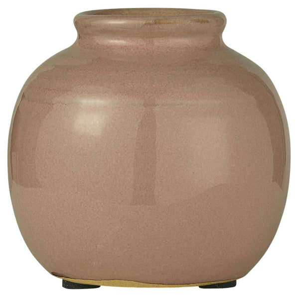 Ib Laursen - Vase mini mit Rillen krakelierte Oberfläche braun-rosa