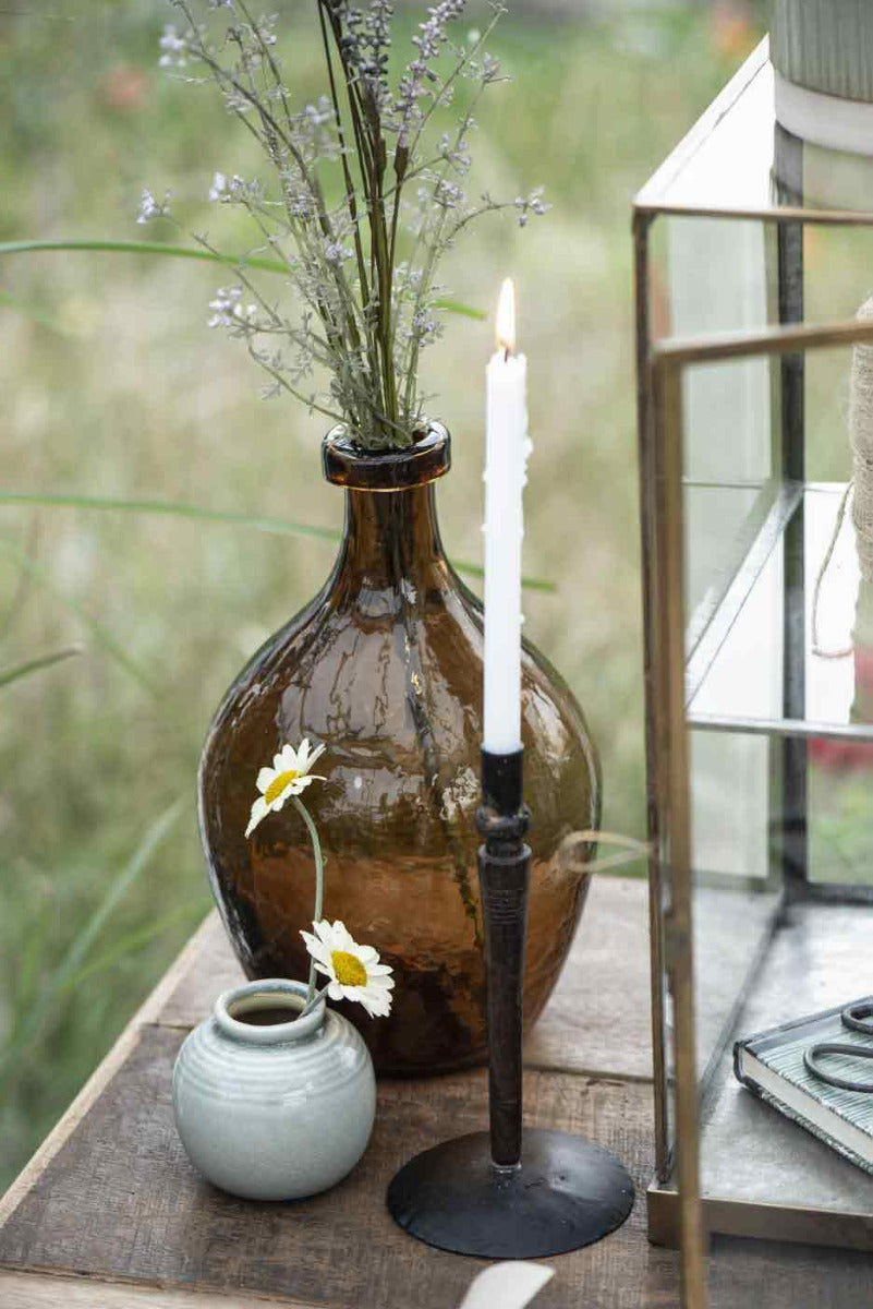 Ib Laursen - Vase mini mit Rillen krakelierte Oberfläche grün