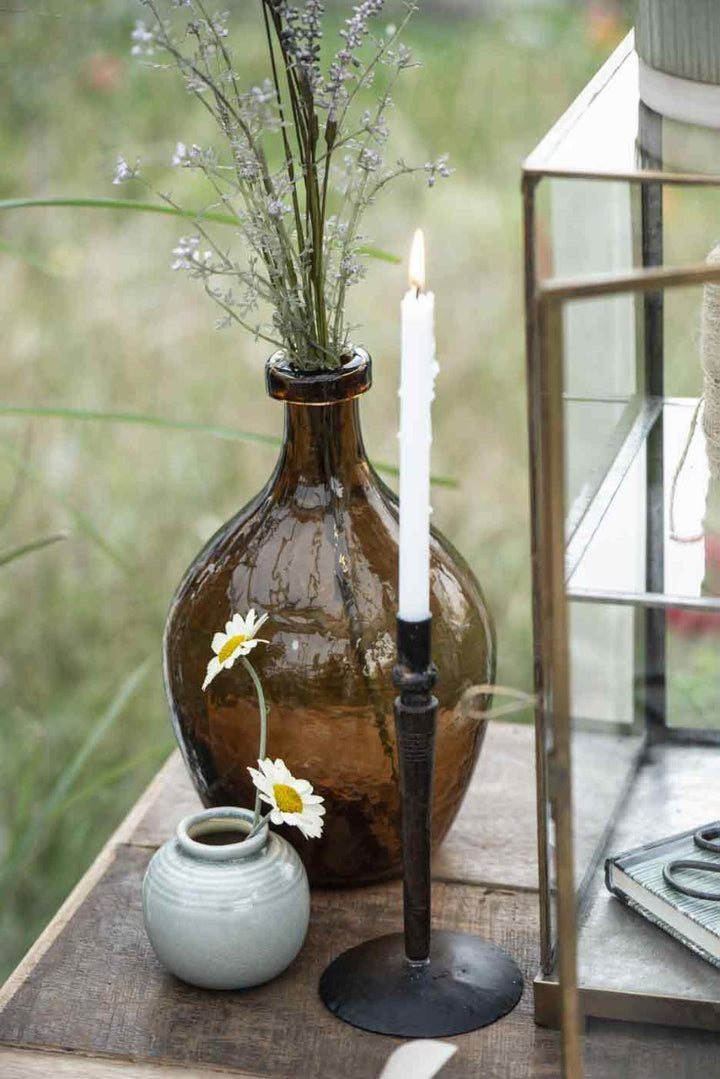 Ib Laursen - Vase mini mit Rillen krakelierte Oberfläche grün