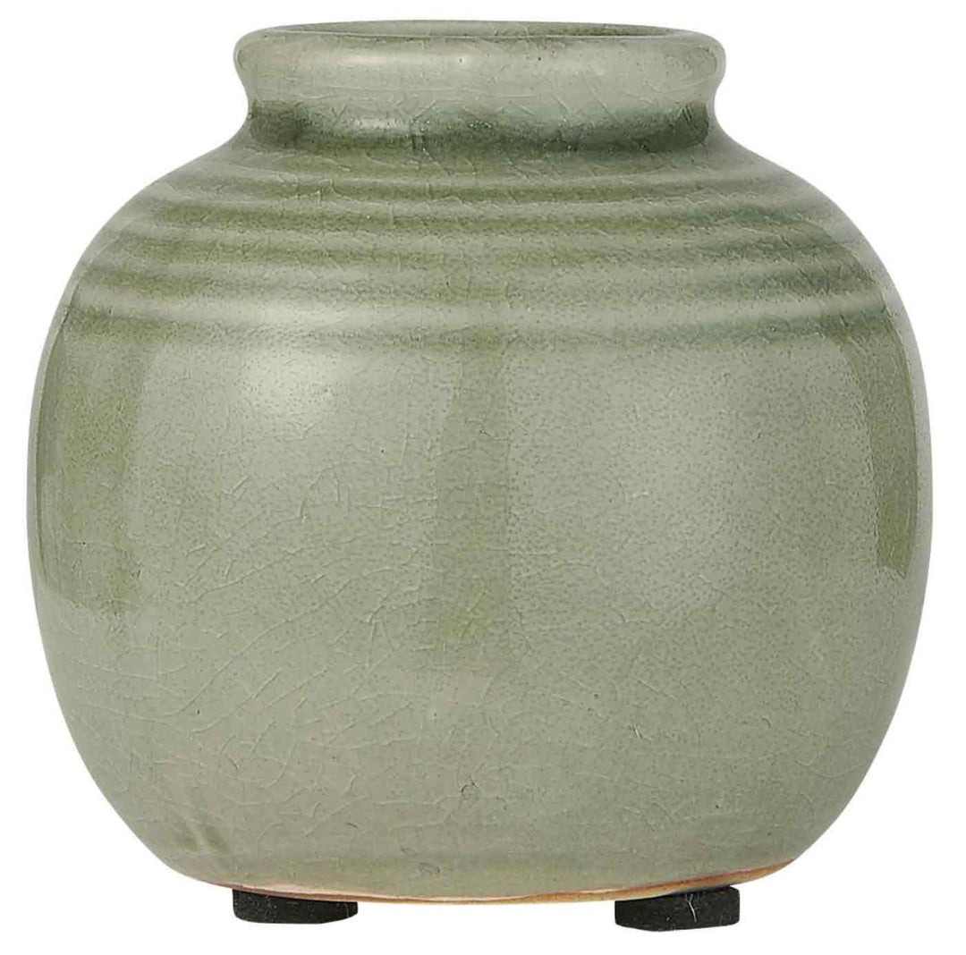 Ib Laursen - Vase mini mit Rillen krakelierte Oberfläche grün