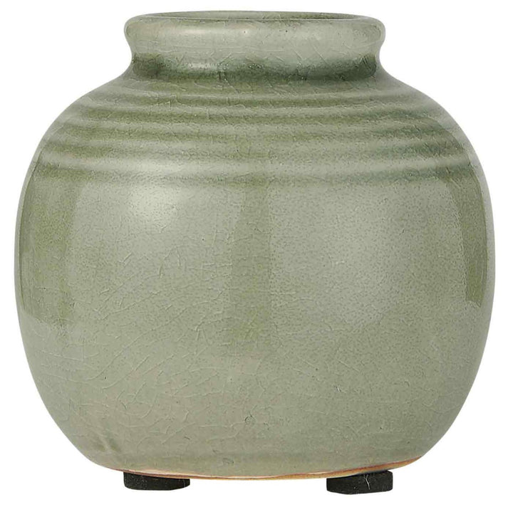 Ib Laursen - Vase mini mit Rillen krakelierte Oberfläche grün