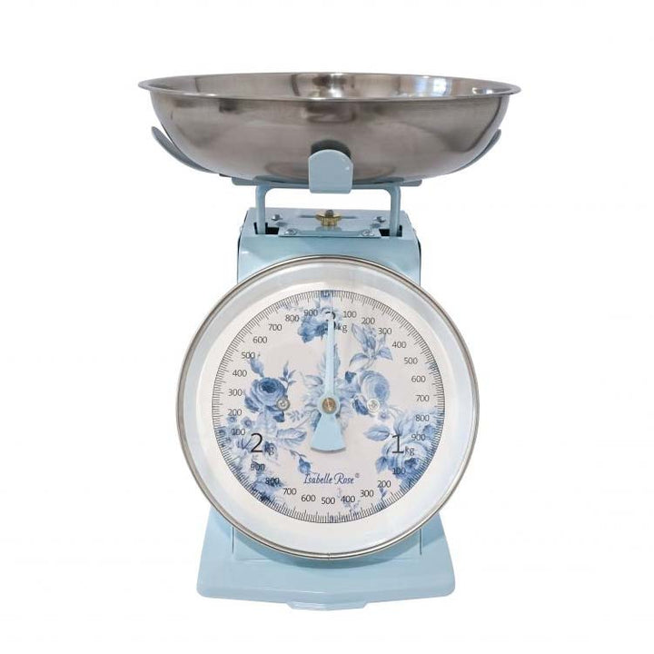 Isabelle Rose - Küchenwaage Retro mit floralem Design auf weißem Hintergrund.