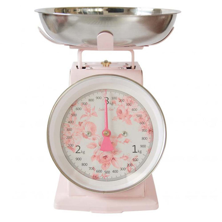 Eine Isabelle Rose - Küchenwaage Retro mit floralem Design auf dem Zifferblatt.