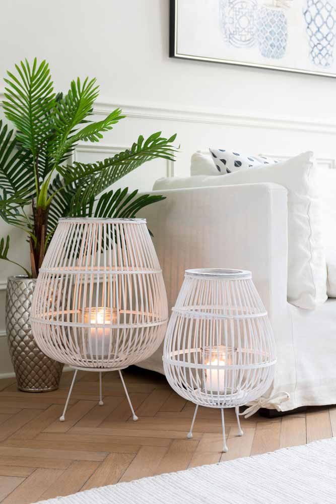 J-Line - Laterne Holz Daya auf Ständer white 47,5 cm