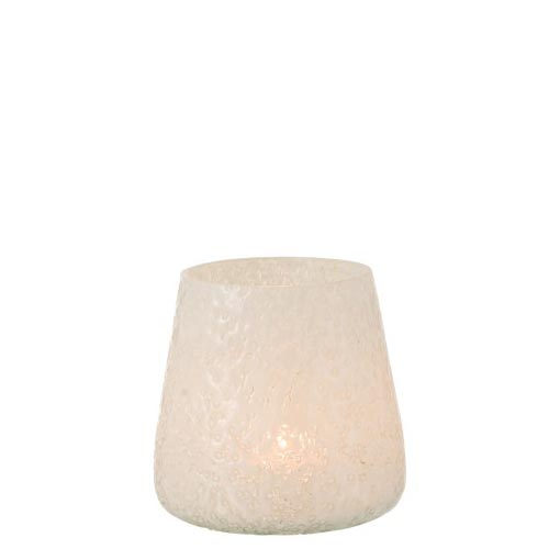 J-Line - Teelichthalter Relief Glas Weiß Small