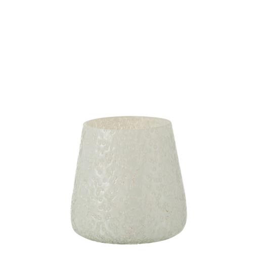 J-Line - Teelichthalter Relief Glas Weiß Small