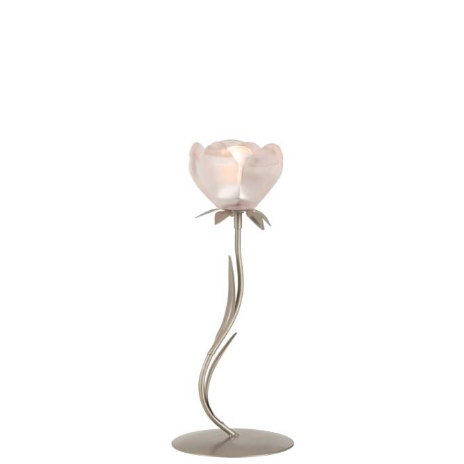 Eine J-Line - Windlicht Blume auf Fuß Klein auf einem Metallständer.
