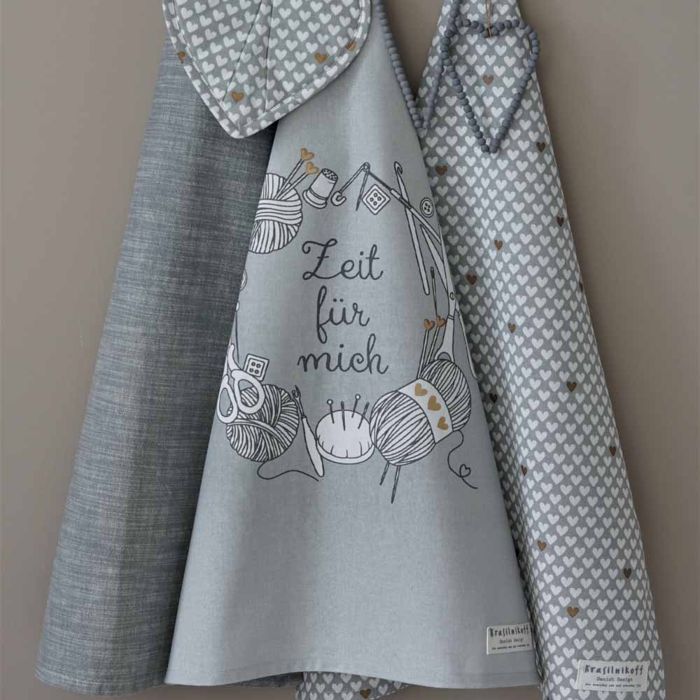 Krasilnikoff - Geschirrtuch Happy Hearts Grey