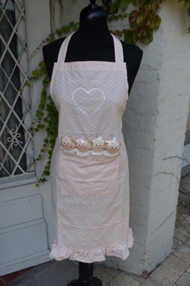 La Galleria - Küchenschürze mit Katzen in Tasche pale pink