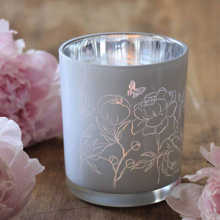 Majas Cottage - Peony Butterfly Teelichthalter klein weiß
