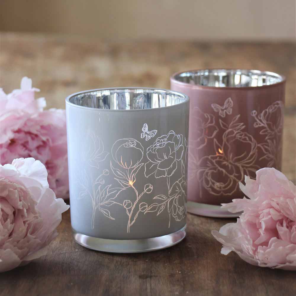 Majas Cottage - Peony Butterfly Teelichthalter klein weiß